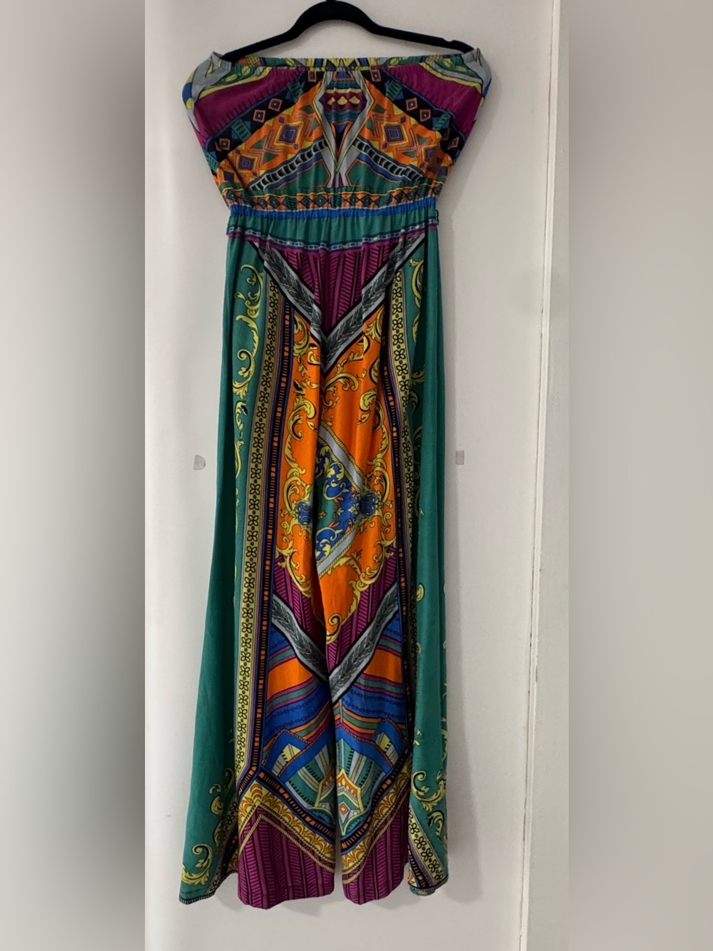 Flying Tomato Strapless Wide-leg jumpsuit in Orange, Teal & Purple - Picture 2 of 3